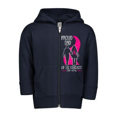 Proud Dad Breast Cancer Awareness Pink Ribbon Girl Warrior Toddler Zip Fleece Hoodie