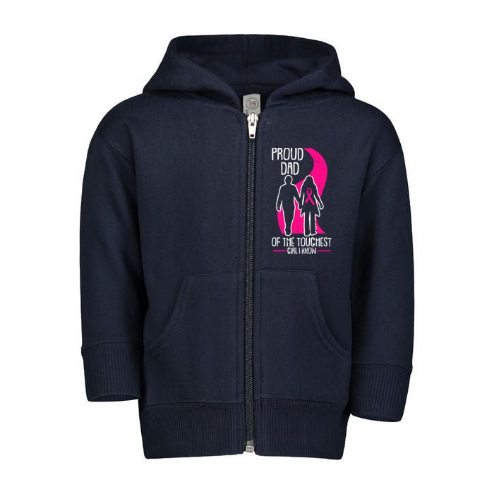 Proud Dad Breast Cancer Awareness Pink Ribbon Girl Warrior Toddler Zip Fleece Hoodie