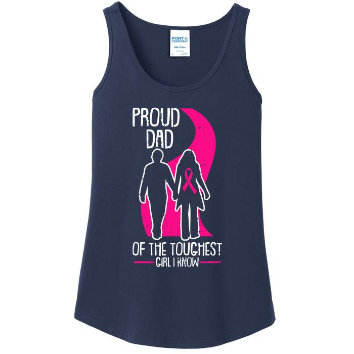 Proud Dad Breast Cancer Awareness Pink Ribbon Girl Warrior Ladies Essential Tank