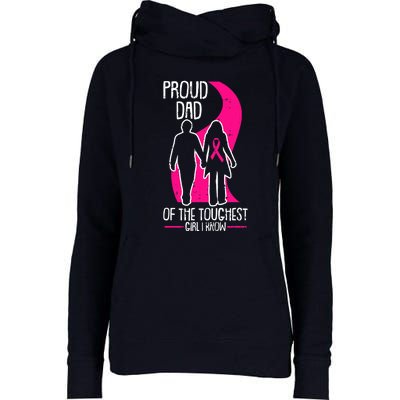 Proud Dad Breast Cancer Awareness Pink Ribbon Girl Warrior Womens Funnel Neck Pullover Hood