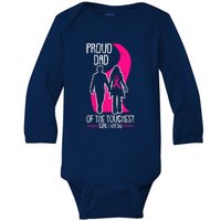 Proud Dad Breast Cancer Awareness Pink Ribbon Girl Warrior Baby Long Sleeve Bodysuit