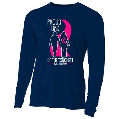 Proud Dad Breast Cancer Awareness Pink Ribbon Girl Warrior Cooling Performance Long Sleeve Crew