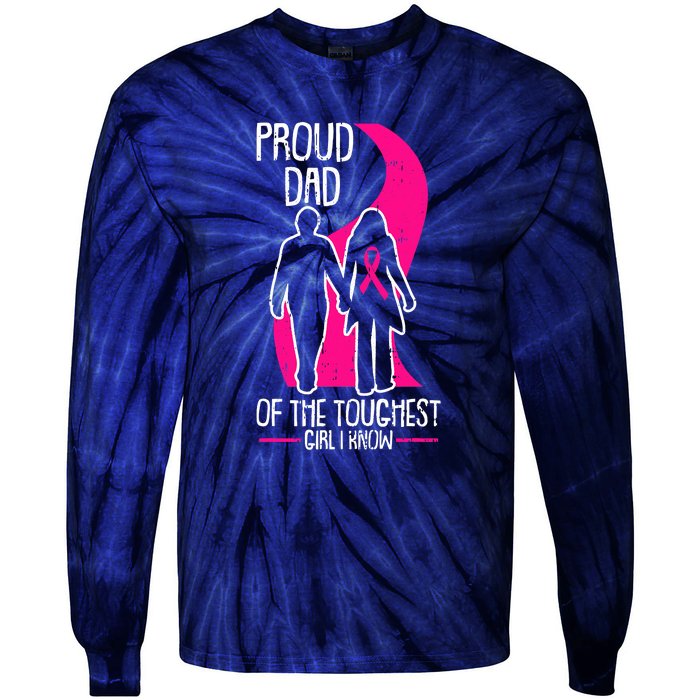 Proud Dad Breast Cancer Awareness Pink Ribbon Girl Warrior Tie-Dye Long Sleeve Shirt