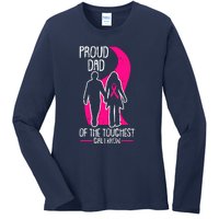 Proud Dad Breast Cancer Awareness Pink Ribbon Girl Warrior Ladies Long Sleeve Shirt