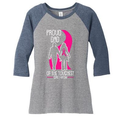 Proud Dad Breast Cancer Awareness Pink Ribbon Girl Warrior Women's Tri-Blend 3/4-Sleeve Raglan Shirt