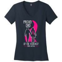 Proud Dad Breast Cancer Awareness Pink Ribbon Girl Warrior Women's V-Neck T-Shirt