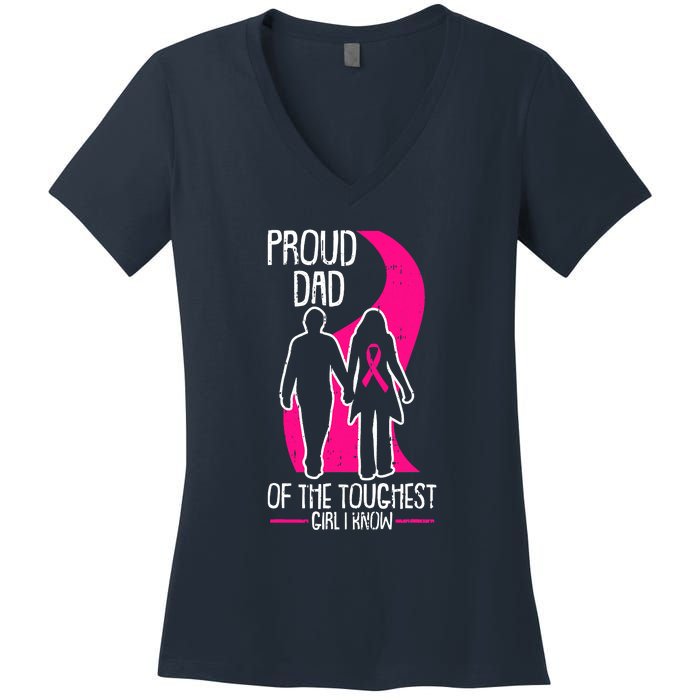 Proud Dad Breast Cancer Awareness Pink Ribbon Girl Warrior Women's V-Neck T-Shirt