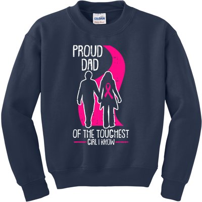 Proud Dad Breast Cancer Awareness Pink Ribbon Girl Warrior Kids Sweatshirt