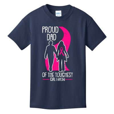 Proud Dad Breast Cancer Awareness Pink Ribbon Girl Warrior Kids T-Shirt