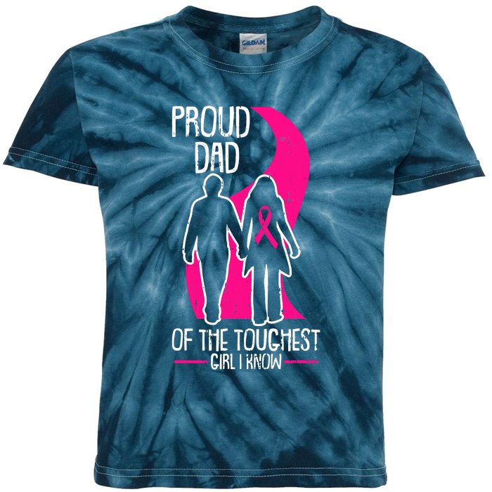 Proud Dad Breast Cancer Awareness Pink Ribbon Girl Warrior Kids Tie-Dye T-Shirt