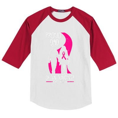 Proud Dad Breast Cancer Awareness Pink Ribbon Girl Warrior Kids Colorblock Raglan Jersey