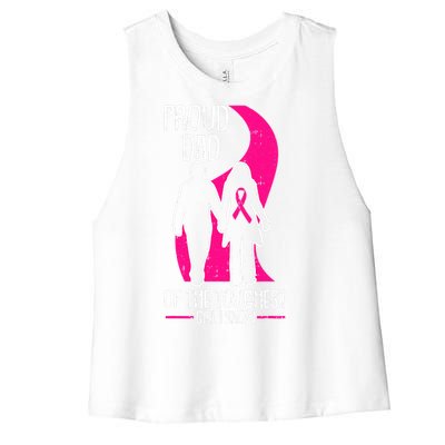 Proud Dad Breast Cancer Awareness Pink Ribbon Girl Warrior Women's Racerback Cropped Tank