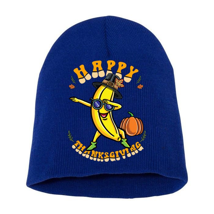 Pilgrim Dabbing Banana Happy Thanksgiving Gift Short Acrylic Beanie