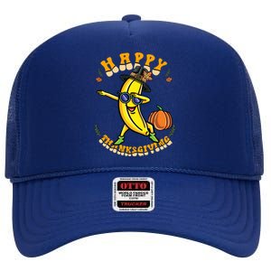 Pilgrim Dabbing Banana Happy Thanksgiving Gift High Crown Mesh Back Trucker Hat