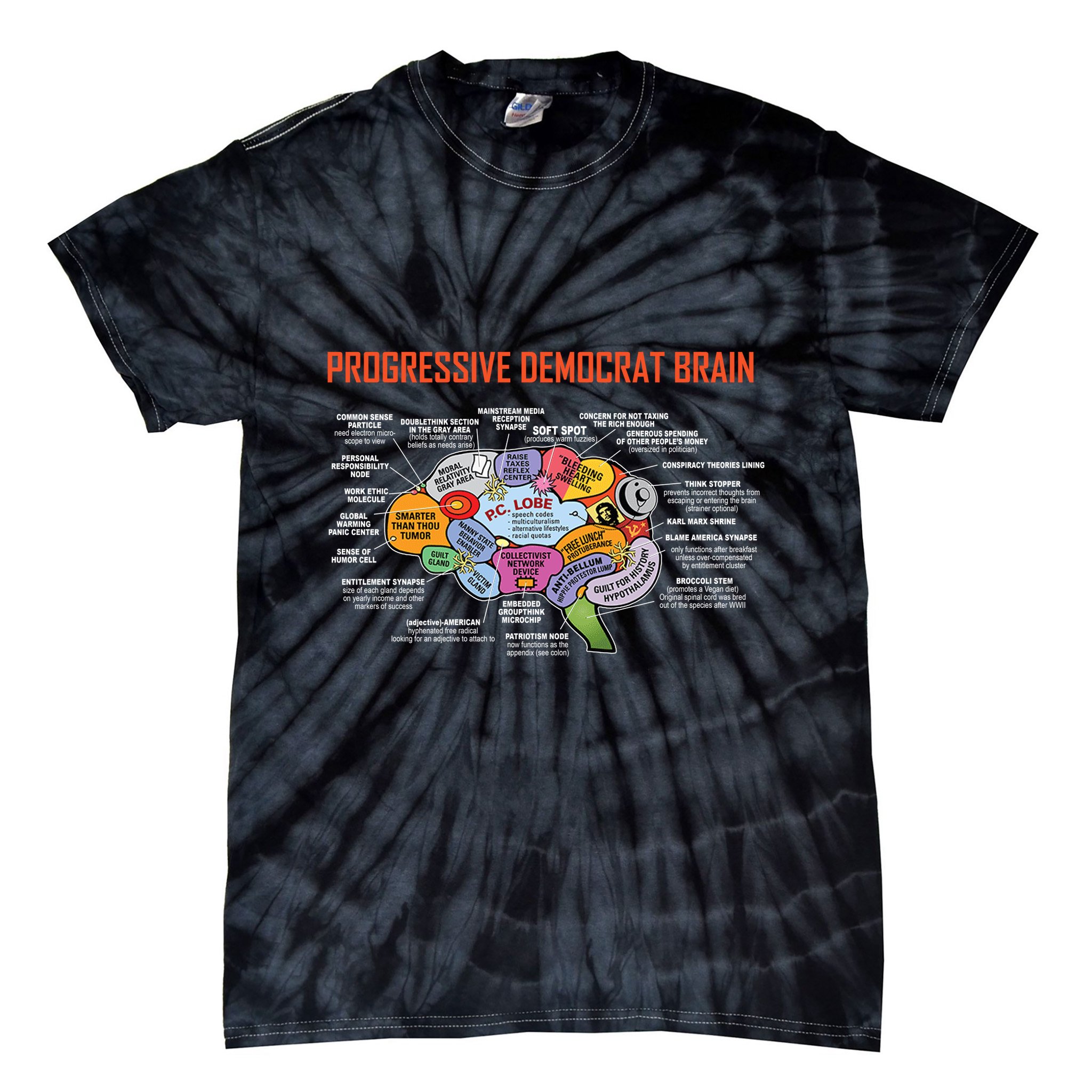 Progressive Democrat Brain Diagram Funny Tie-Dye T-Shirt