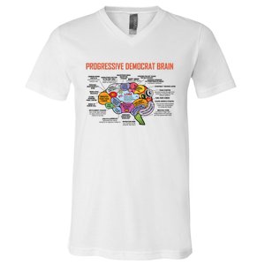 Progressive Democrat Brain Diagram Funny V-Neck T-Shirt