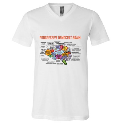 Progressive Democrat Brain Diagram Funny V-Neck T-Shirt