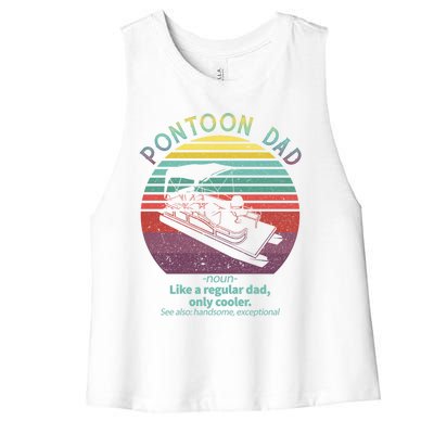 Pontoon Dad Boat Captain Funny Fathers Day Boating Gift Women's Racerback Cropped Tank