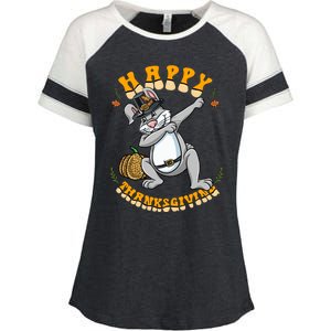 Pilgrim Dabbing Bunny Happy Thanksgiving Gift Enza Ladies Jersey Colorblock Tee