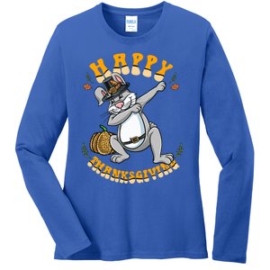 Pilgrim Dabbing Bunny Happy Thanksgiving Gift Ladies Long Sleeve Shirt