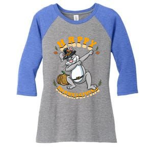 Pilgrim Dabbing Bunny Happy Thanksgiving Gift Women's Tri-Blend 3/4-Sleeve Raglan Shirt