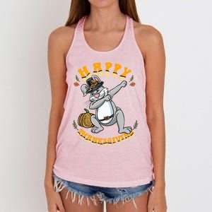 Pilgrim Dabbing Bunny Happy Thanksgiving Gift Women's Knotted Racerback Tank