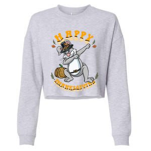 Pilgrim Dabbing Bunny Happy Thanksgiving Gift Cropped Pullover Crew