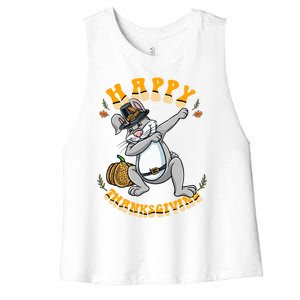 Pilgrim Dabbing Bunny Happy Thanksgiving Gift Women's Racerback Cropped Tank