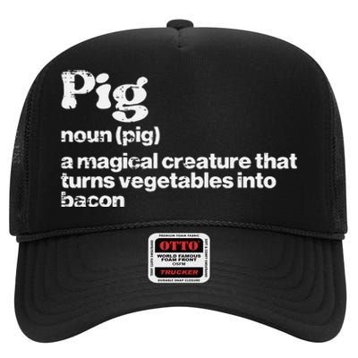 Pig Definition Bacon Funny Bbq Barbecue Grill High Crown Mesh Back Trucker Hat