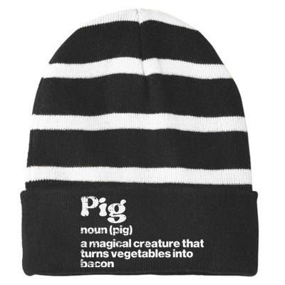 Pig Definition Bacon Funny Bbq Barbecue Grill Striped Beanie with Solid Band