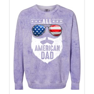 Patriotic Dad Beard Fathers Day All American Dad 4th Of July Gift Colorblast Crewneck Sweatshirt