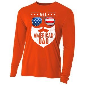 Patriotic Dad Beard Fathers Day All American Dad 4th Of July Gift Cooling Performance Long Sleeve Crew