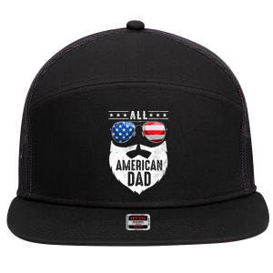 Patriotic Dad Beard Fathers Day All American Dad 4th Of July Gift 7 Panel Mesh Trucker Snapback Hat