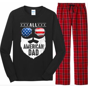 Patriotic Dad Beard Fathers Day All American Dad 4th Of July Gift Long Sleeve Pajama Set