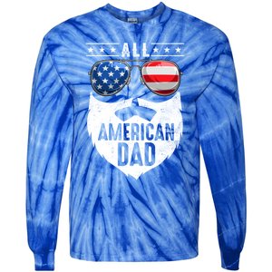 Patriotic Dad Beard Fathers Day All American Dad 4th Of July Gift Tie-Dye Long Sleeve Shirt