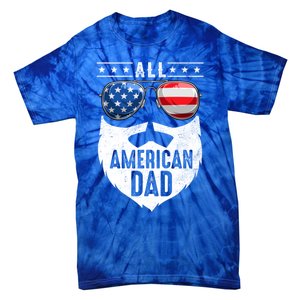 Patriotic Dad Beard Fathers Day All American Dad 4th Of July Gift Tie-Dye T-Shirt