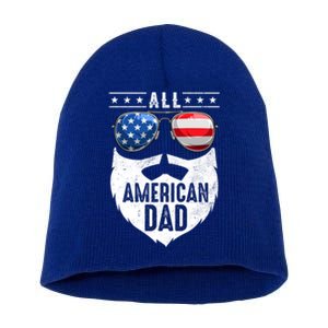 Patriotic Dad Beard Fathers Day All American Dad 4th Of July Gift Short Acrylic Beanie