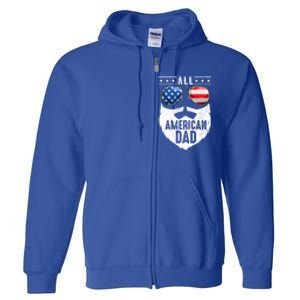 Patriotic Dad Beard Fathers Day All American Dad 4th Of July Gift Full Zip Hoodie