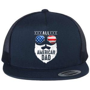 Patriotic Dad Beard Fathers Day All American Dad 4th Of July Gift Flat Bill Trucker Hat