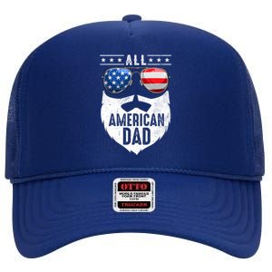 Patriotic Dad Beard Fathers Day All American Dad 4th Of July Gift High Crown Mesh Back Trucker Hat