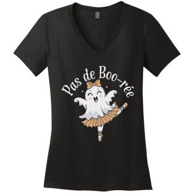 Pas De BooréE Funny Ballet Ghosts Halloween Dance Women's V-Neck T-Shirt