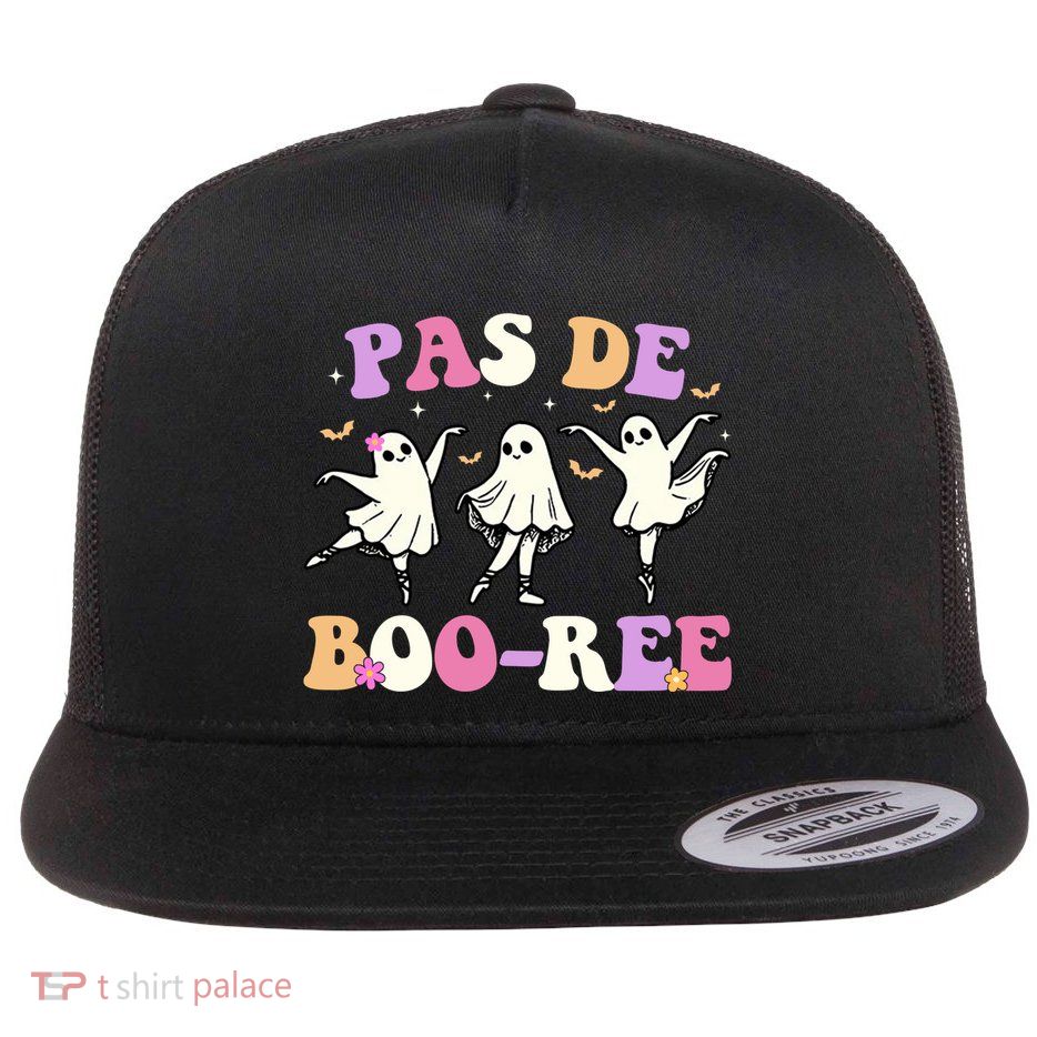 Pas De BooréE Ghost Ballet Dancer Halloween Flat Bill Trucker Hat