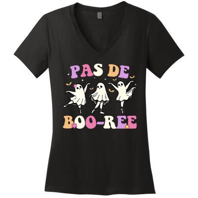 Pas De BooréE Ghost Ballet Dancer Halloween Women's V-Neck T-Shirt