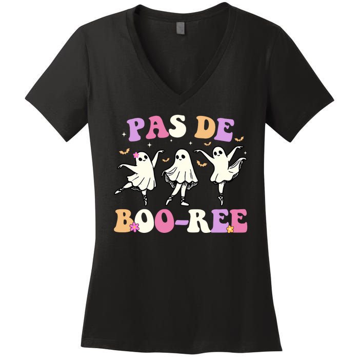 Pas De BooréE Ghost Ballet Dancer Halloween Women's V-Neck T-Shirt