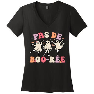 Pas De Boo RéE Ghost Ballet Dancer Halloween Dance Teacher Women's V-Neck T-Shirt