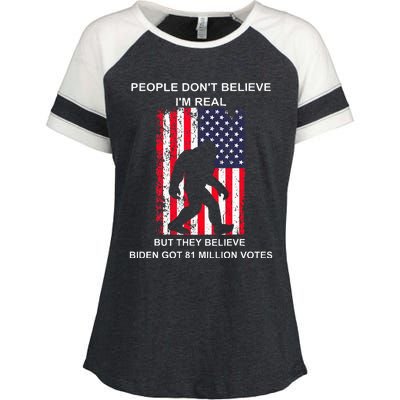 People Don't Believe I'm Real But They Believe Biden Bigfoot Enza Ladies Jersey Colorblock Tee