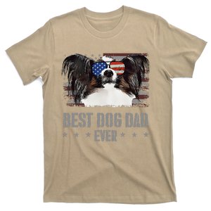 Papillon Dog Best Dog Dad Ever Retro Usa American Flag T-Shirt