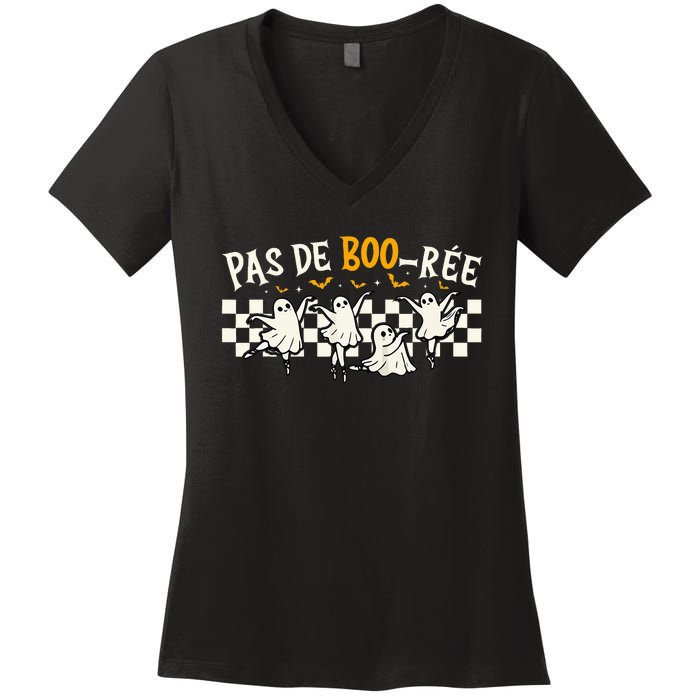 Pas De Boo RéE Ghost Ballet Dancer Halloween Dance Teacher Women's V-Neck T-Shirt