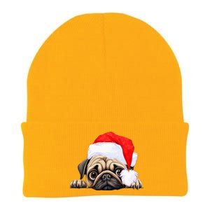 Pug Dog Christmas New Years Santa Claus Hat VNeck Knit Cap Winter Beanie