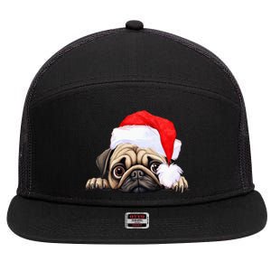 Pug Dog Christmas New Years Santa Claus Hat VNeck 7 Panel Mesh Trucker Snapback Hat